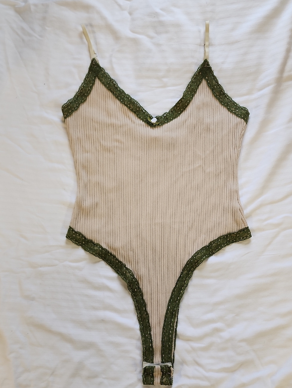 Edikted Rib Body Suit Lace Detail Forest Green Sz Medium